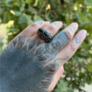 DISCONTINUED Evil Pawn Jewelry Flower of Life Ring in Obsidian